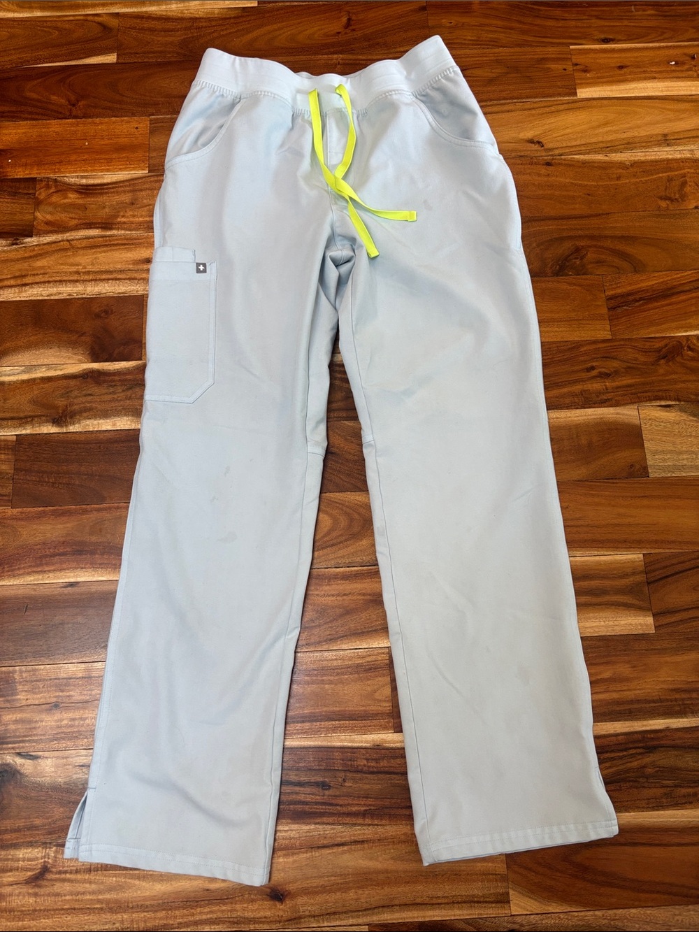 Figs Light Blue Drawstring Pants with Neon Yellow Tie M